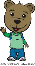 Teddy Bear character mascot in school outfit waving hello