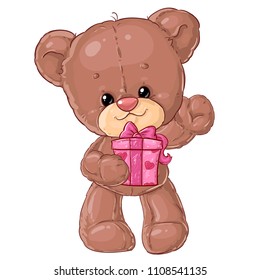 Teddy bear. Children character. Gift card. Happy birthday or valentine's day greeting card.