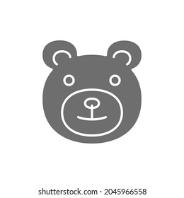 Teddy bear, childrens toy grey icon. Isolated on white background