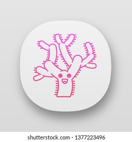 Teddy bear cholla cactus app icon. Cactus with laughing face. Cylindropuntia . Happy wild cacti. America tropical plant. UI/UX user interface. Web or mobile applications. Vector isolated illustrations