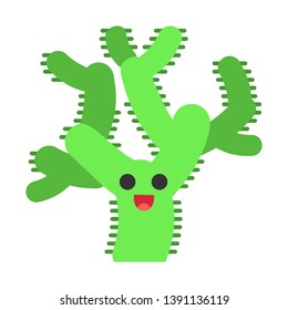 Teddy bear cholla cactus flat design long shadow color icon. Cactus with laughing face. Cylindropuntia . Happy wild cacti. America native tropical succulent plant. Vector silhouette illustration
