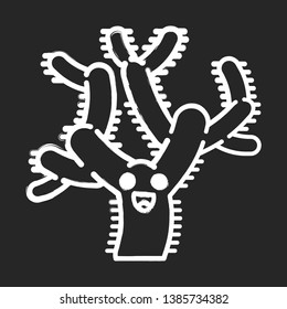 Teddy bear cholla chalk icon. Cactus with laughing face. Cylindropuntia . Happy wild cacti. America native tropical plant. Houseplant. Succulent plant. Isolated vector chalkboard illustration