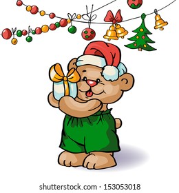 Teddy bear with a Christmas gift.Vector illustration.