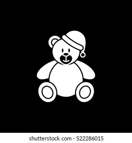 Teddy Bear Christmas New Year Flat Icon On Black Background