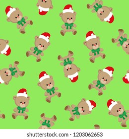 Teddy bear Christmas seamless pattern, cute character, baby kids holiday print, for children textile fabric, wrapping paper, packaging, gift card, toys sale, greeting, flat design vector illustration.