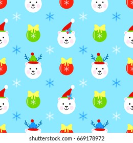 Teddy bear Christmas seamless vector pattern for kids