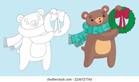 teddy bear with Christmas wreath