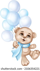 Teddy Bear clipart, Baby Boy, Cute Kids clip art. Individual files. Design for a first birthday greeting card