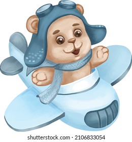 Teddy Bear clipart, Baby Boy, Cute Kids clip art. Individual files. Design for a first birthday greeting card