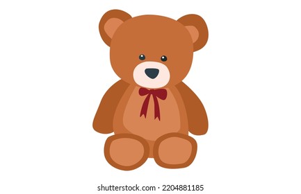 Teddy bear clipart. Simple cute baby toy teddy bear with tie flat vector illustration. Brown teddy bear cartoon style icon vector design. Kids, baby shower, newborn and nursery decoration concept