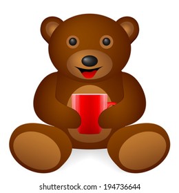 Teddy bear coffee cup on a white background. Vector illustration.
