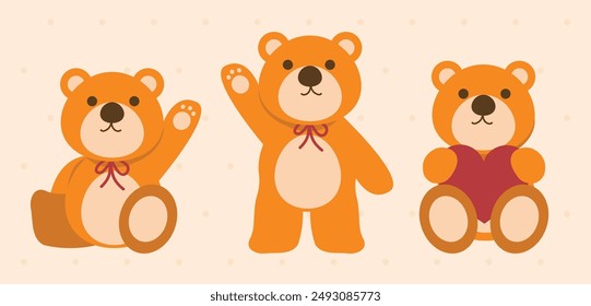 Teddy Bear Collection Illustration. Perfect for baby shower invitation. Cute Bear, Teddy bear, Pose.