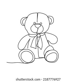 Teddy Bear. Continuous line drawing . Children's toy. Vector illustration on white background.