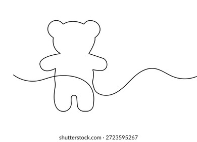 Urso de pelúcia desenho de linha contínua em um estilo minimalista com contorno vetor isolado no branco