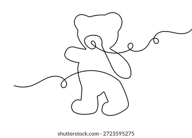 Línea continua del oso de peluche que dibuja en un estilo minimalista con el contorno aislado del Vector en blanco