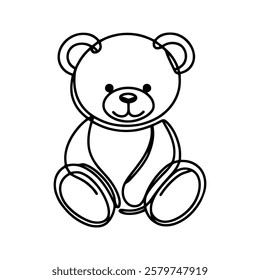 Teddy bear continuous one line drawing. Soft toy, in simple linear style. Birthday gift and greeting card. Vector illustration.