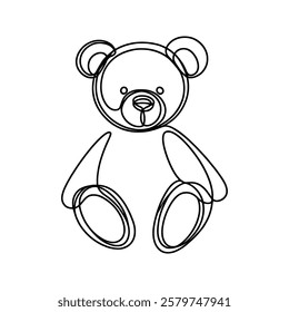 Teddy bear continuous one line drawing. Soft toy, in simple linear style. Birthday gift and greeting card. Vector illustration.