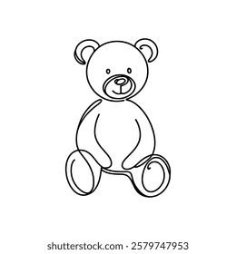 Teddy bear continuous one line drawing. Soft toy, in simple linear style. Birthday gift and greeting card. Vector illustration.