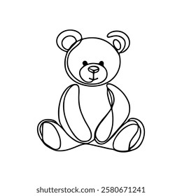 Teddy bear continuous one line drawing. Soft toy, in simple linear style. Birthday gift and greeting card. Vector illustration.