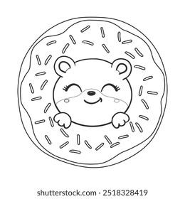 Teddy bear contour. Doodle style hand-drawn to. Outline drawing. Black and white image. Children's cute toy Coloring Vector image