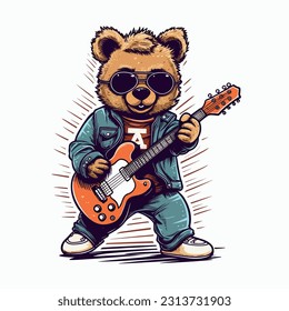 Teddybär, Coolbär, Retro-Bär, Teddy-T-Shirt, Bärendesign, Teddy-Vektorgrafik
