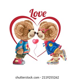 teddy bear couple cartoon valentine's day.Graphic design print t-shirt fashion,vector,poster,card