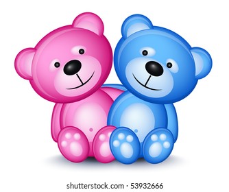 Teddy Bear Couple Isolated On White Background