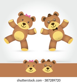 teddy bear couple on white background Vector illustration