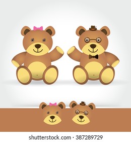teddy bear couple on white background Vector illustration