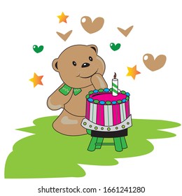 teddy bear and cover design vector birthday cake