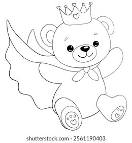 Teddy Bear with Crown and Cape Coloring Page