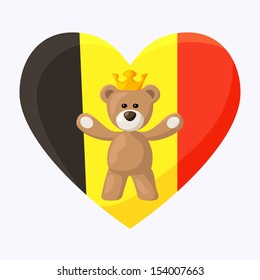 Teddy Bear with crown and heart with flag of Belgium on the background. The file is made with no transparencies and gradients.