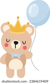 Oso de peluche con corona sosteniendo un globo

