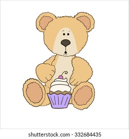 Teddy bear with cup cake with cherry on top