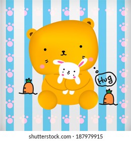 Teddy bear cute with bunny doll. vector