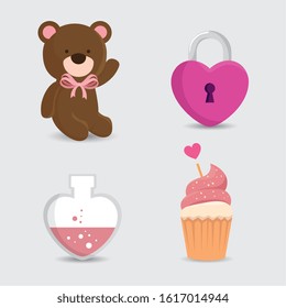 teddy bear of cute icons for valentines day vector illustration design