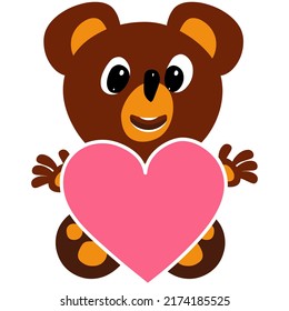 Teddy bear cute print. Cute teddy bear illustration for baby t-shirt, baby clothes, invitation, baby design. Vector illustration of cartoon happy bear with heart isolated on white background