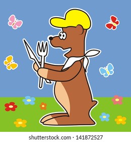 teddy bear and cutlery
