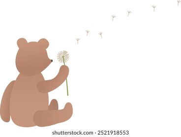 Urso de pelúcia com dente de leão. Imagem vetorial. Isolado. Melancólico.