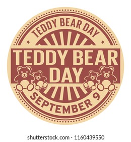 Teddy Bear Day, September 9, rubber stamp, vector Illustration