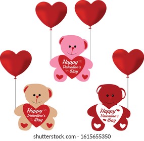 Teddy Bear in different color Happy Valentine Day