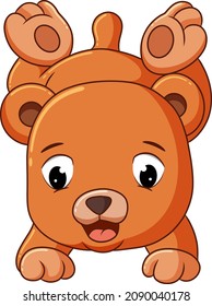 The teddy bear is doing the hand stand of illustration