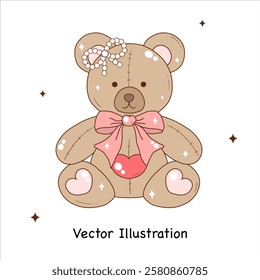 Teddy Bear Doll Cute Bear Gift for Kids Valentine's Gift Vector Illustration