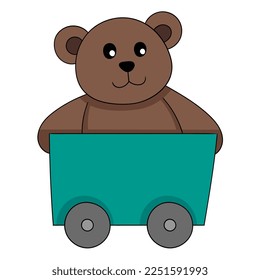 Teddybär-Puppe sitzt im Zug. Vektordesign-Illustration