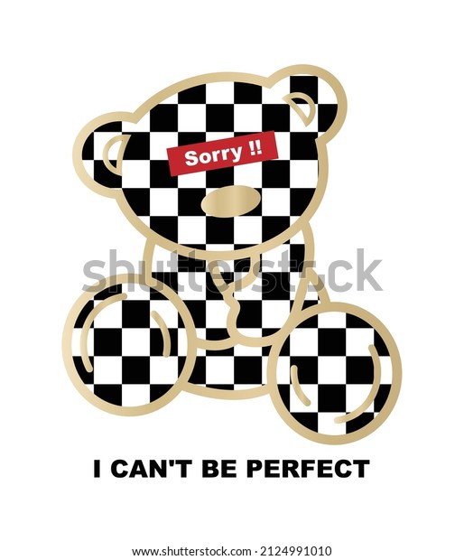 Teddy\
bear drawing with gold leaf and checkerboard effect, textile\
printing drawing, t-shirt graphic design -\
Vector\
