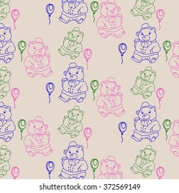 Teddy bear drawing vintage pattern seamless