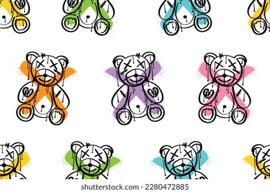 Dibujos de oso de peluche. Fondo de textura de repetición de patrón sin brillo. Diseño de ilustración vectorial.