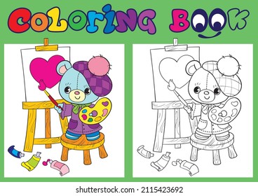 Teddy bear draws a heart for valentine's day