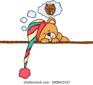Teddy bear dreaming beehive full of honey