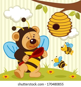 teddy bear dressed as a bee - vector illustration